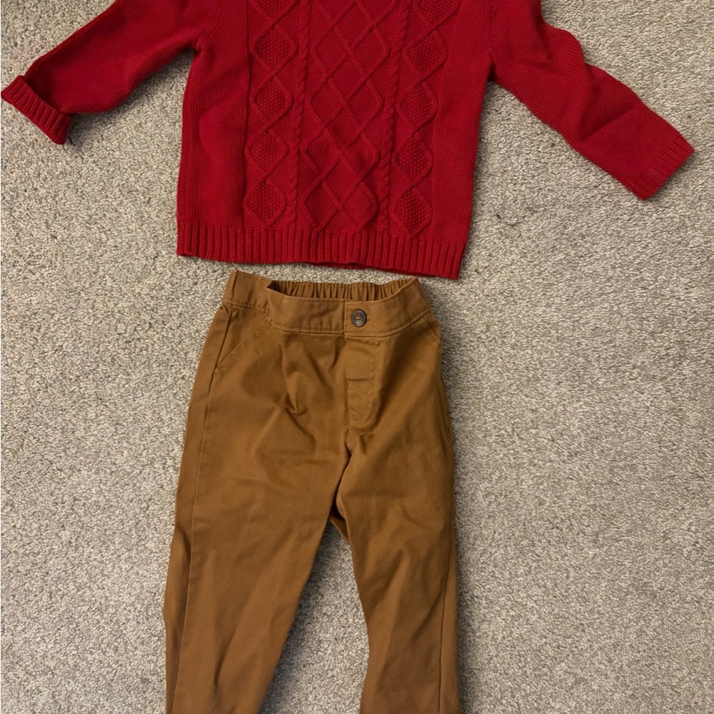 Carter's Red Sweater and Brown Pants Set
